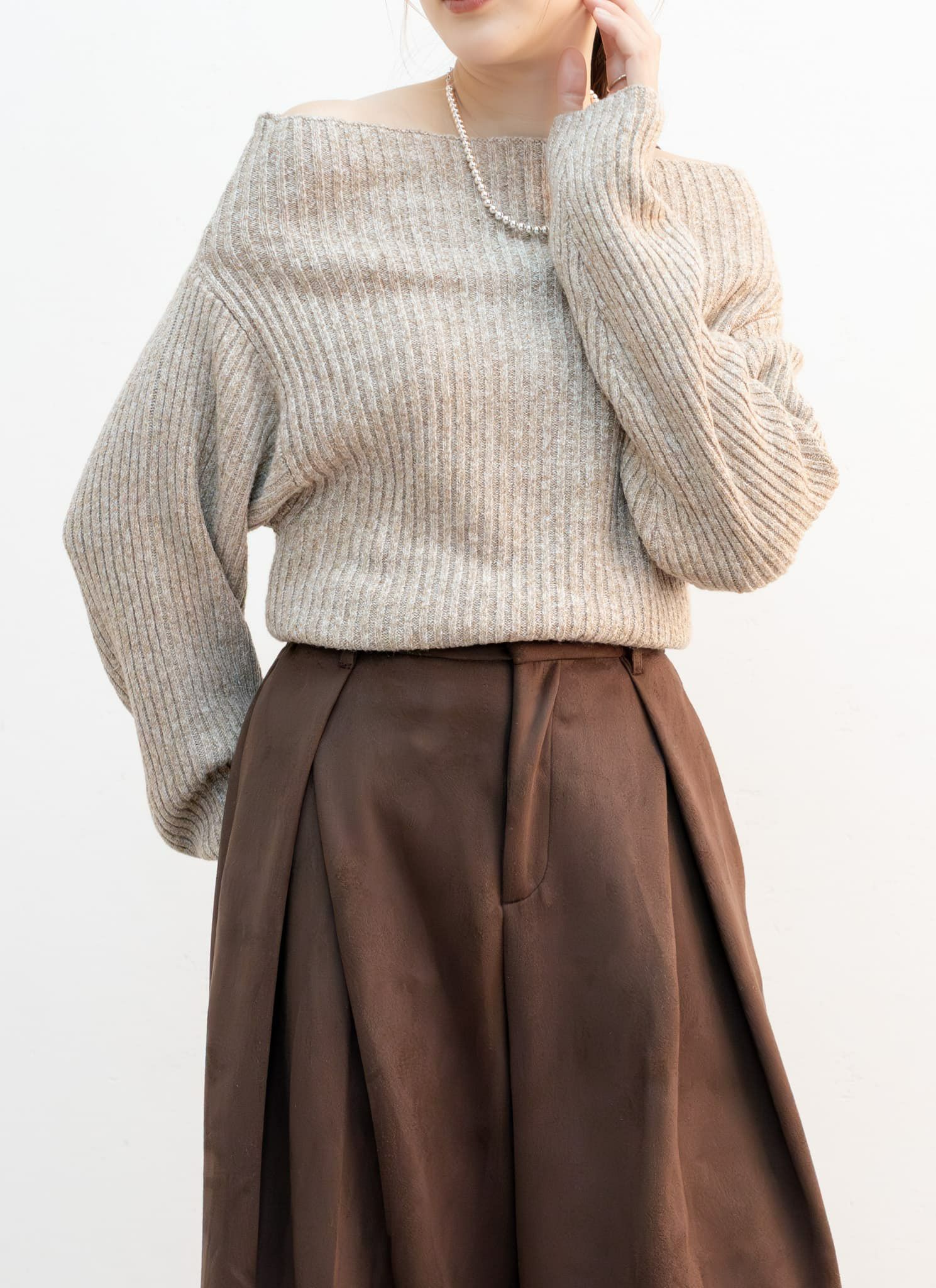 ミックスニットオフショルトップス｜レディースファッションrevoam